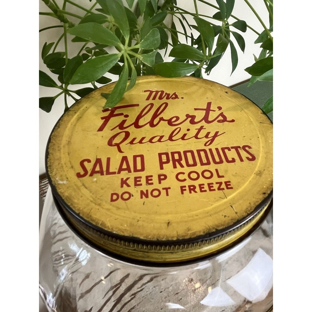 Vintage  "Mrs Filberts Salad Products Jar” 9” Tall / Country Farmhouse Decor